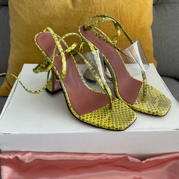 Amina Muaddi Zula Lime Yellow Snakeskin PVC - Picture 3 of 12